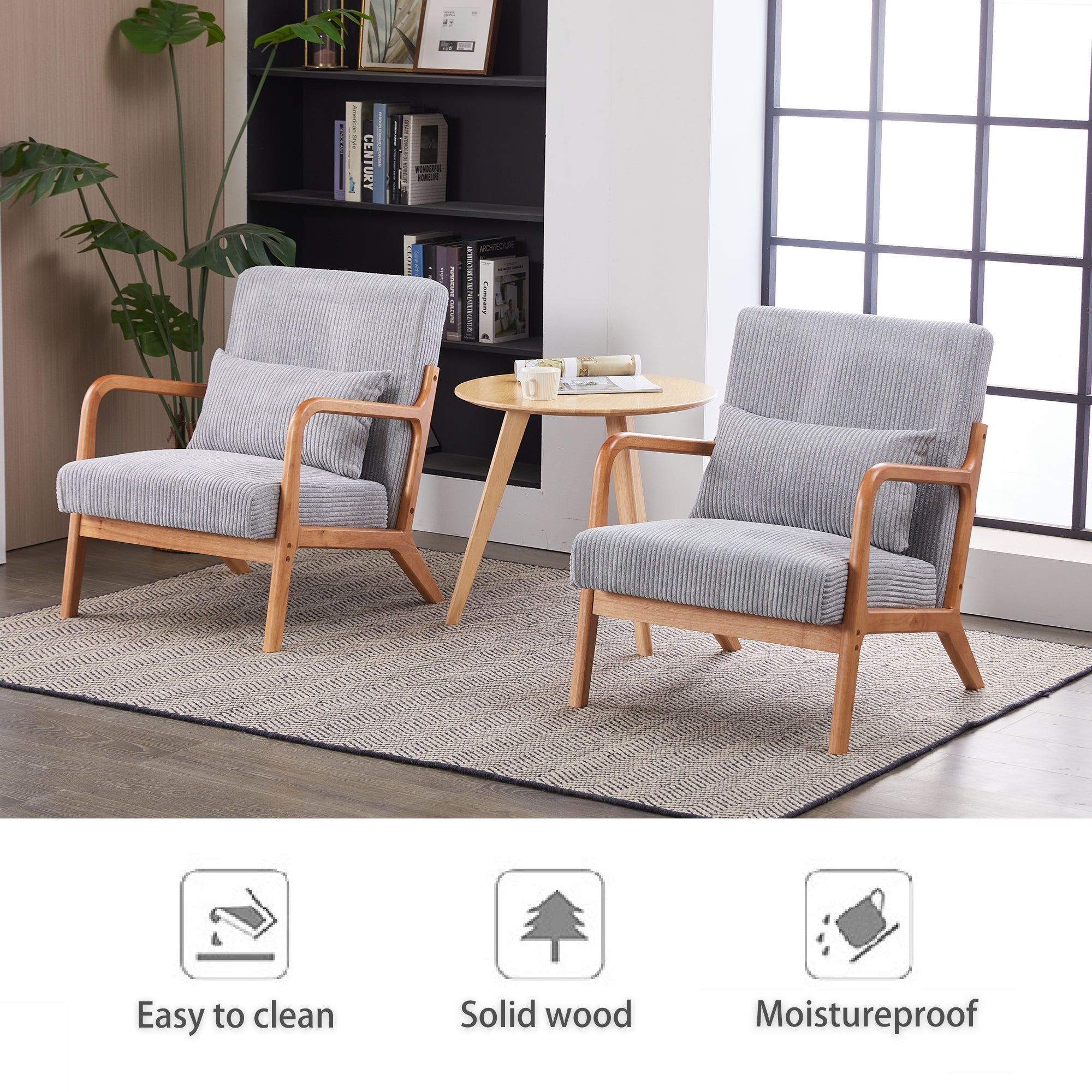 Mid-Century Modern Accent Chair with Pillow, Upholstered Arm Chair in Antique Dark Grey, Solid Wood Frame(Antique Dark Grey)