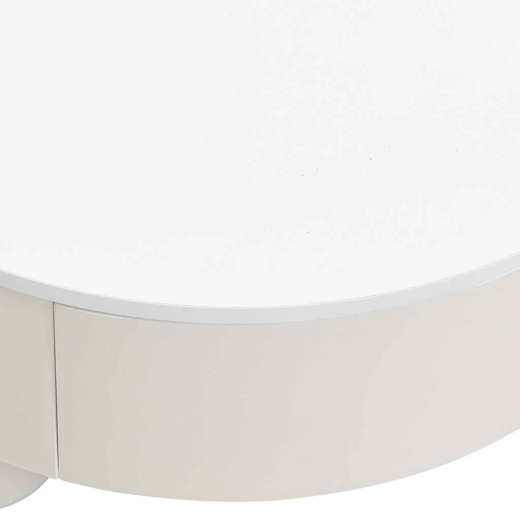 Round Nesting Coffee Table Set of 2, Coffee Table with Storage Drawer, White Plastic Center Table for Living Room, Large 27.56'', Small 19.69''