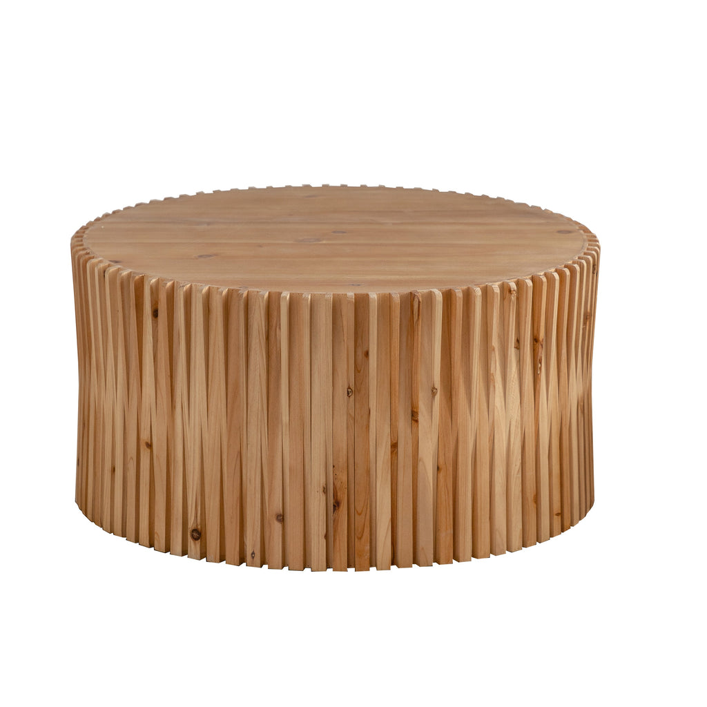 31.5' Retro Fashion Style Cylindrical Coffee Table with Vertical Texture Relief Design,Suitable for Living Room,Office,and Dining Room