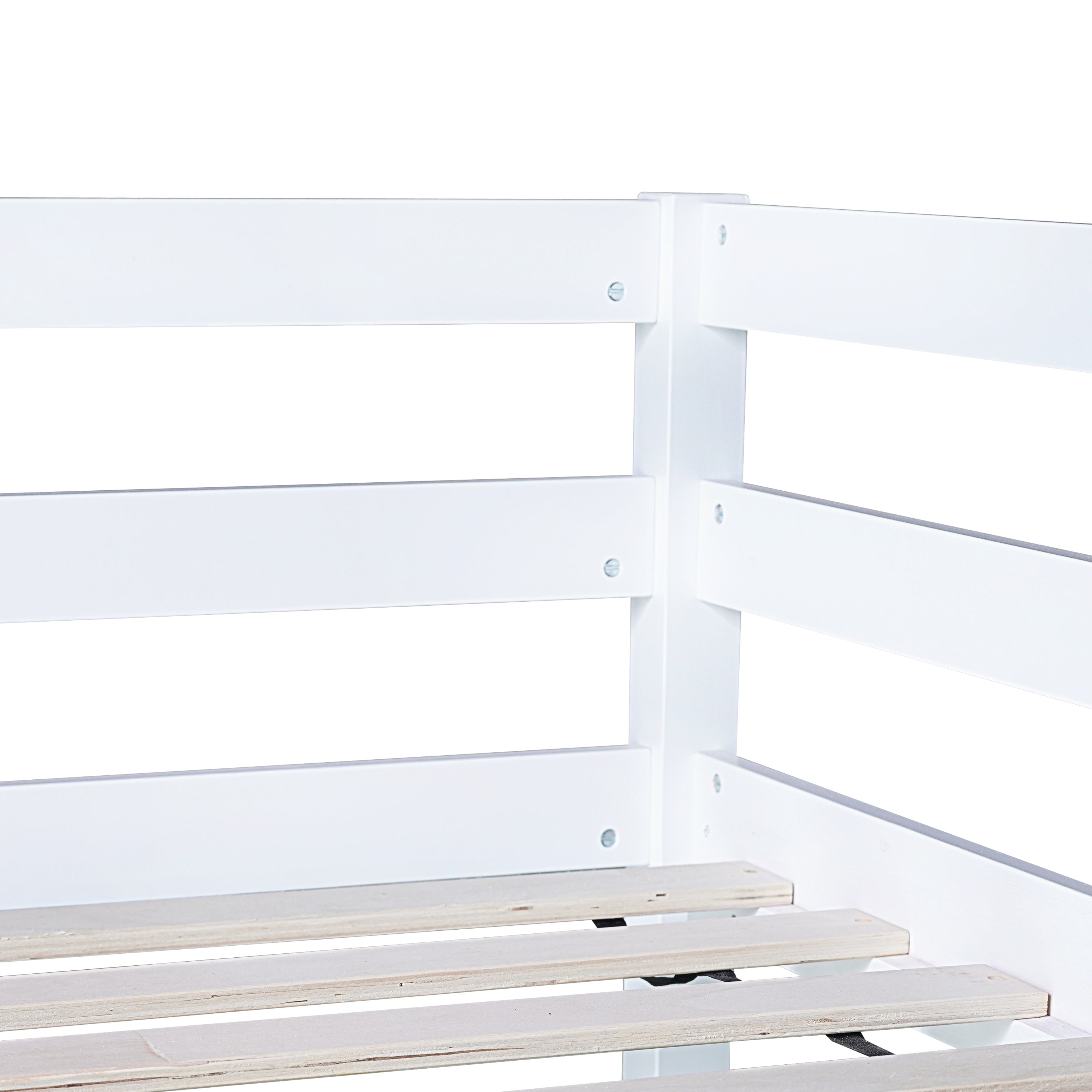 Twin High Loft Bed, Rubber Wood  Loft Bed with Safety Guardrail, built-in desk, ladder,White