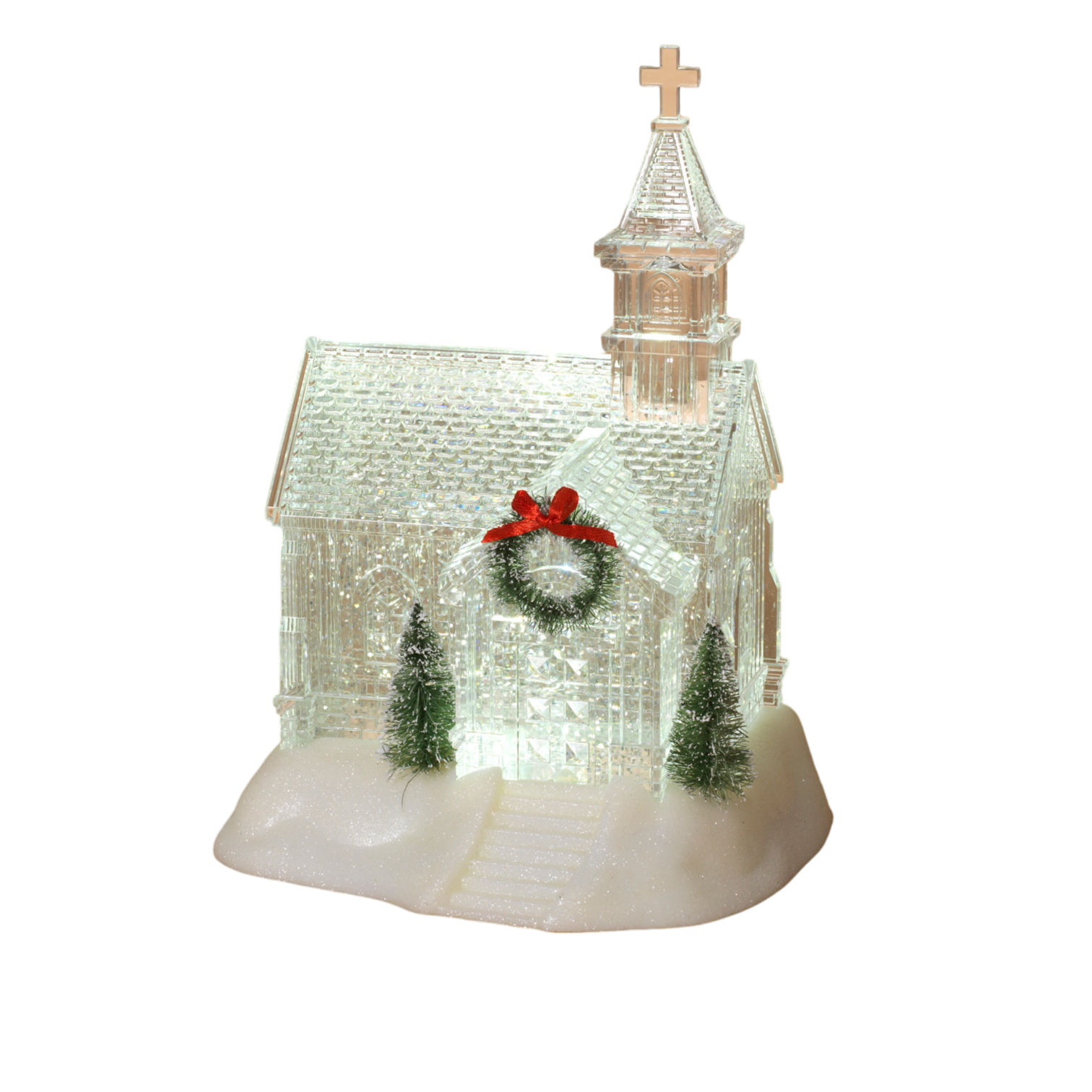 Lighted Church Waterglobe with Spinning Water