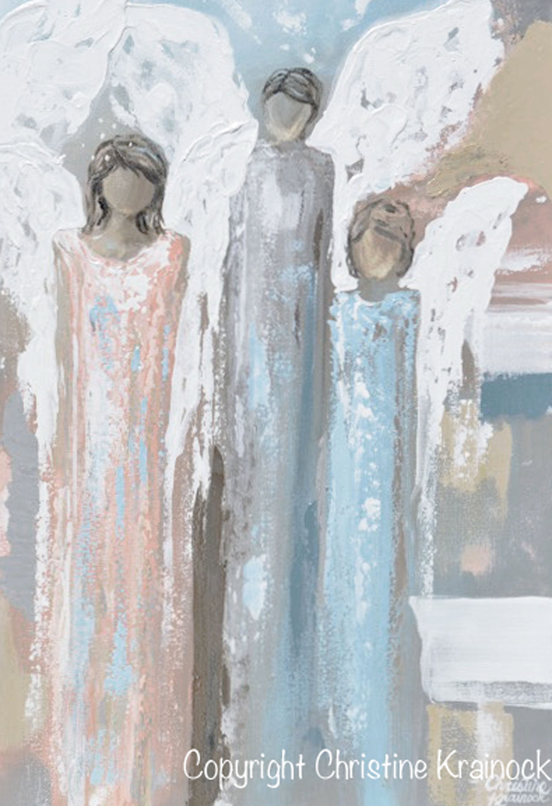 GICLEE PRINT Art Angels Painting Fine Art Abstract Angels Children Grey White Beige Blue Home Wall Decor