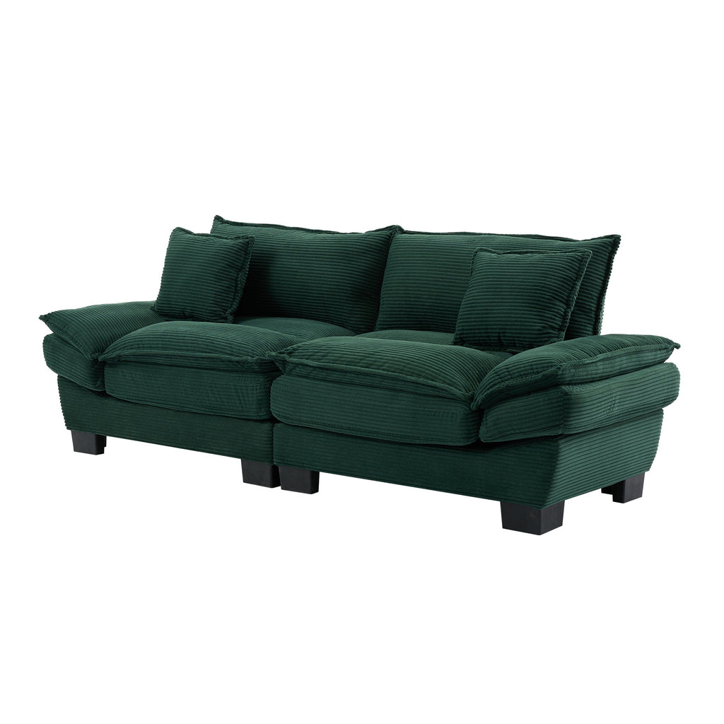 Corduroy Sofa Sleeper Couch Loveseat Sofa with Pillows Comfy Upholstered Deep Seat Sofa for Bedroom,Living Room,Apartment,Office,Dorm-Green Corduroy