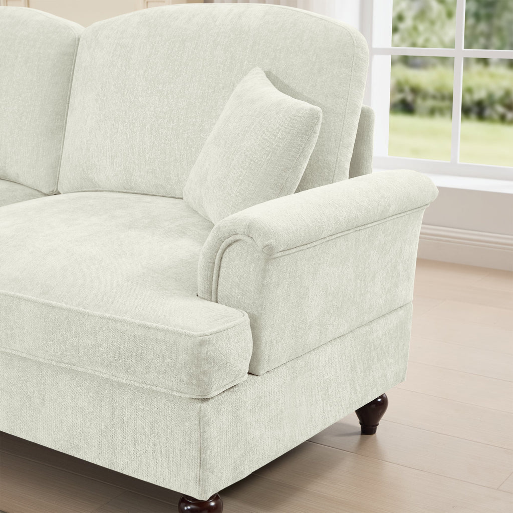 Classic 2 Piece Modular Couch Living Room Sofa Set with Flared Arms and Removable Ruffles Pleats Skirts and Spindle Legs, 2 Seater Sofa + 2-Seat Loveseat Sofa Sets for Living Room, Beige White