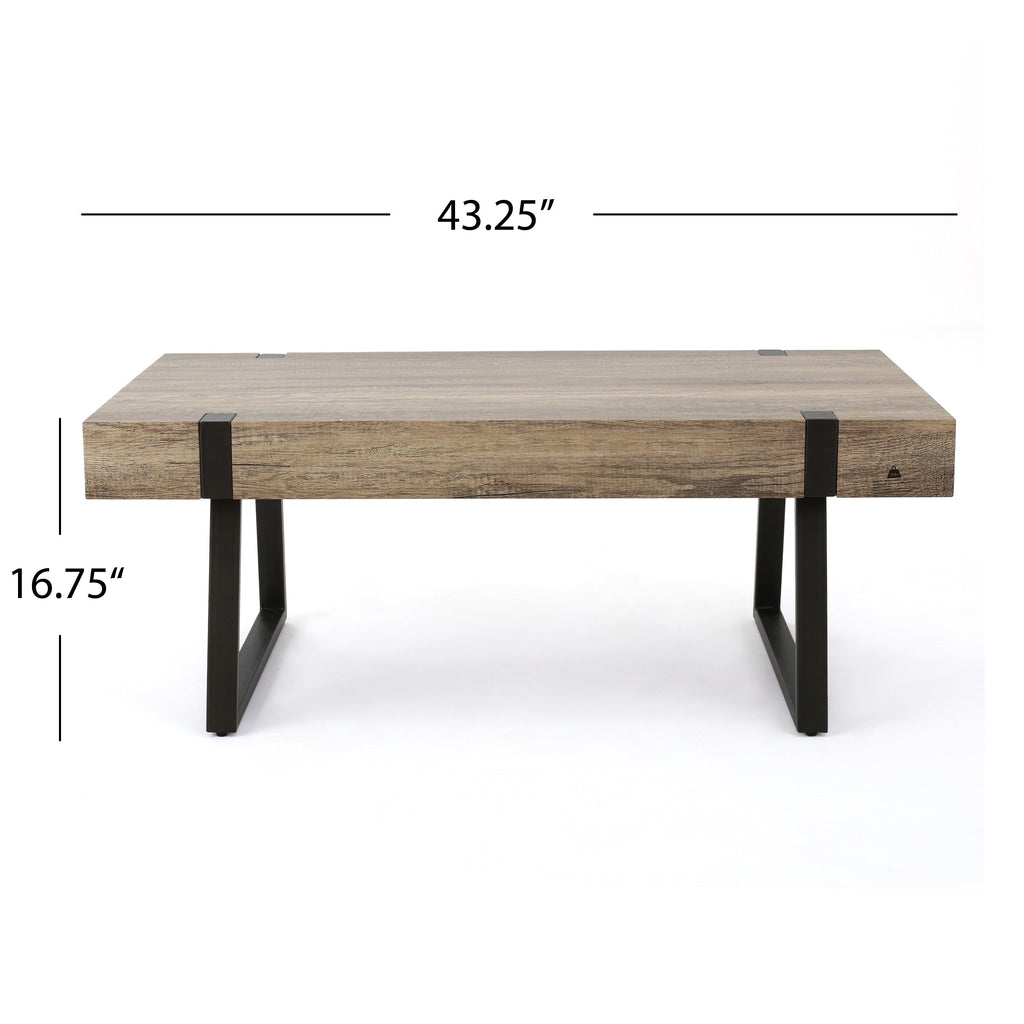 Abitha Faux Wood Coffee Table with Industrial Powder-Coated Metal Legs in Canyon Grey
