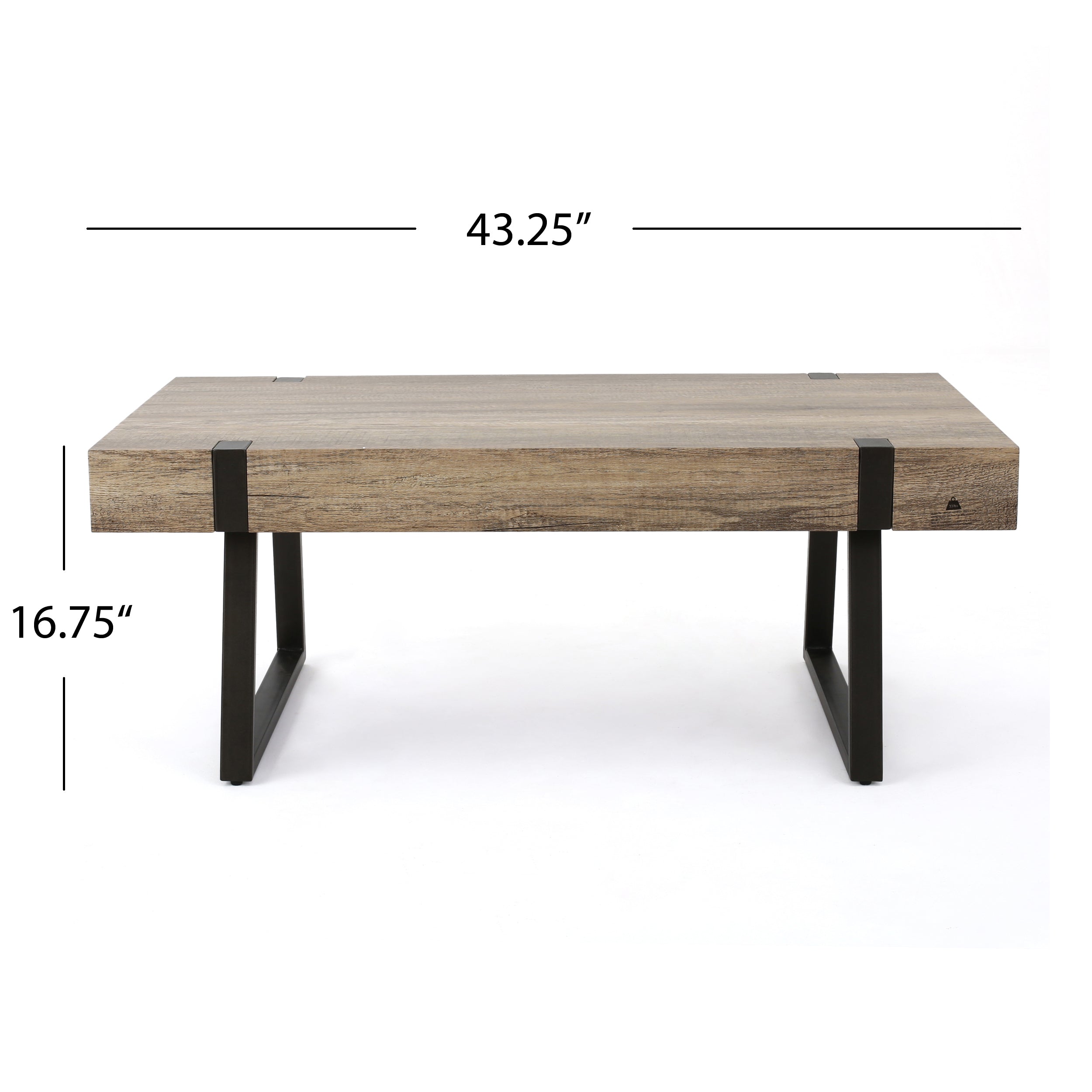 Abitha Faux Wood Coffee Table with Industrial Powder-Coated Metal Legs in Canyon Grey