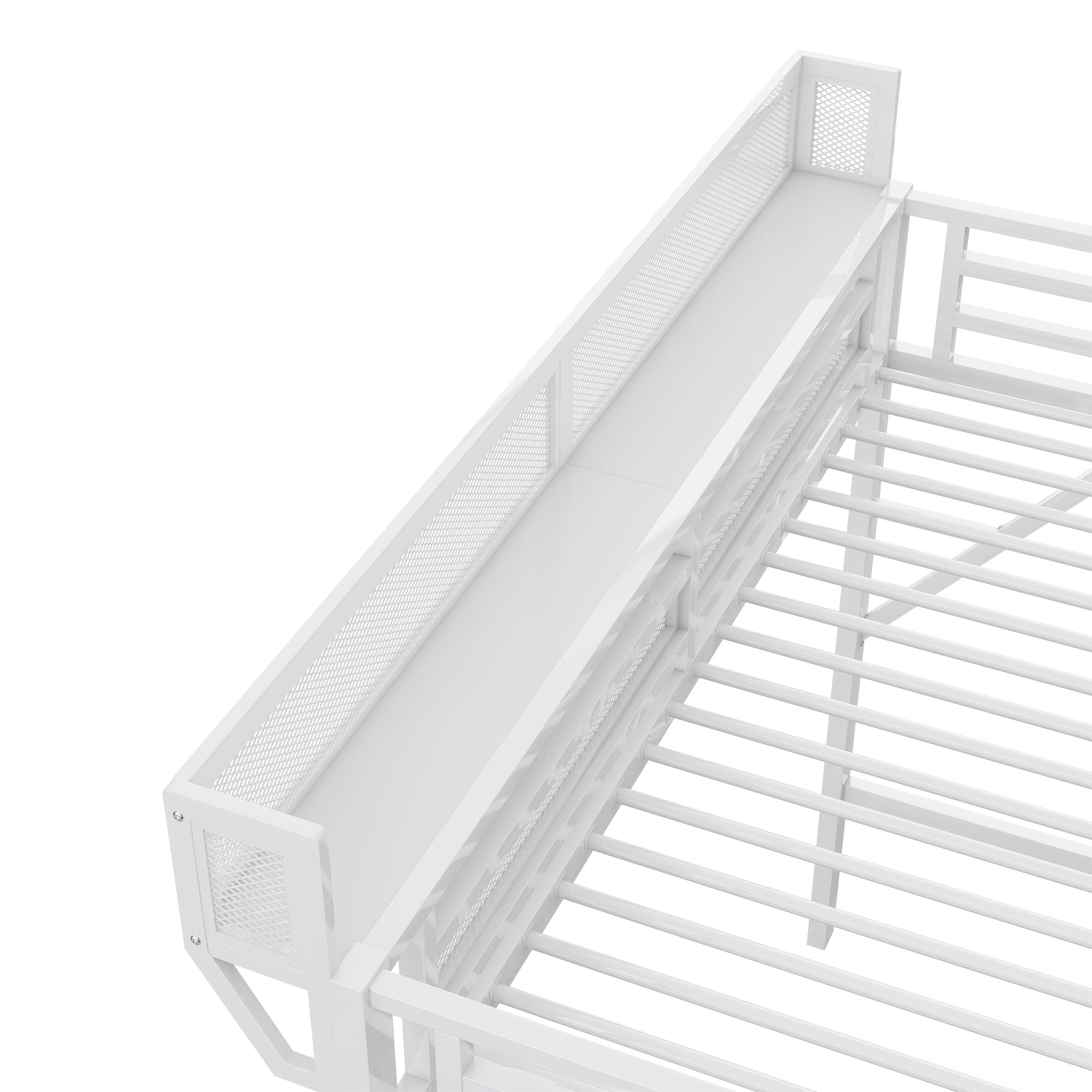Twin XL Size Loft Bed with Stairs, Metal Full Loft Bed with Storage Shelves, High Loft Bed with Wardrobe for Kids Teens,White(Expect Arrival Date 2025/10/14)