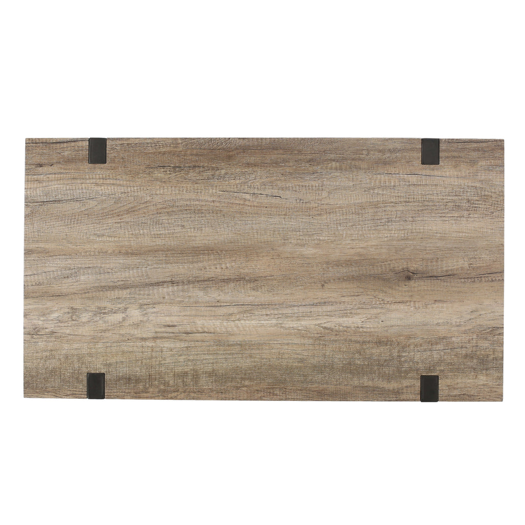 Abitha Faux Wood Coffee Table with Industrial Powder-Coated Metal Legs in Canyon Grey
