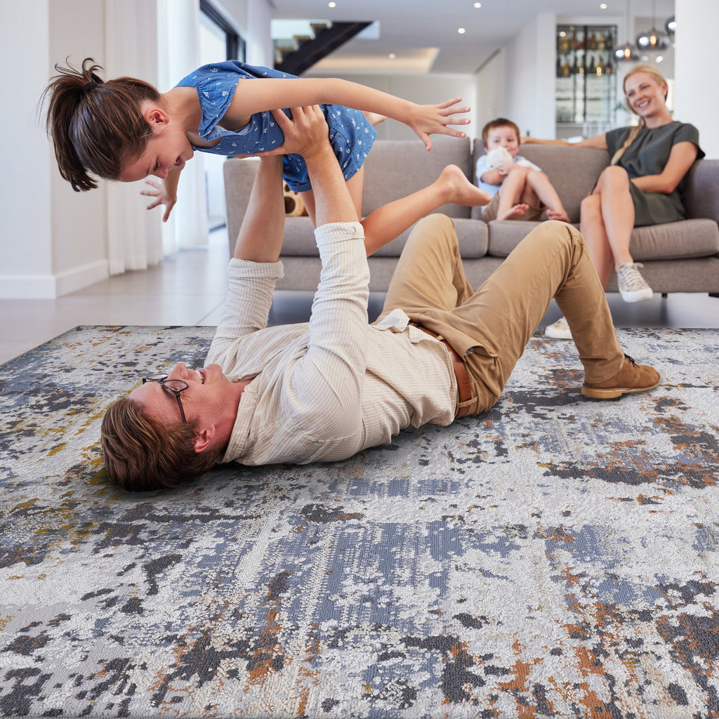 NAAR PAYAS Collection 6X9 Ivory / Blue / Abstract Area Rug
