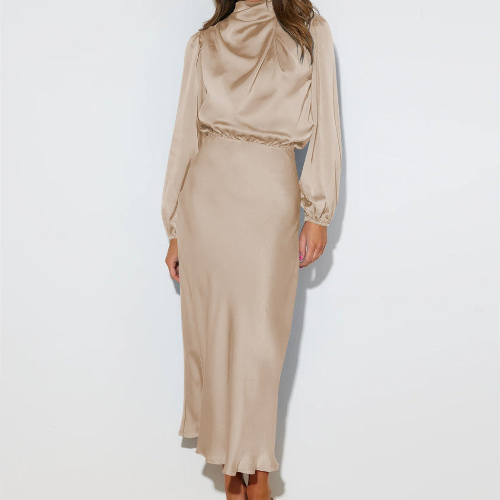 Dress Spring And Autumn Halterneck Long-sleeved Formal Dress Satin Elegant Lady Of Note Evening Dress
