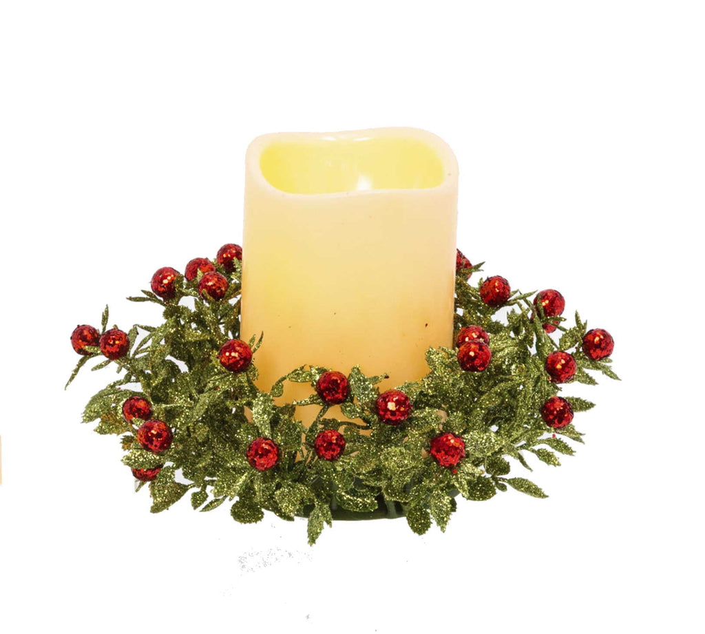 Berry Candle Ring with LED Candle - Red & White Berries