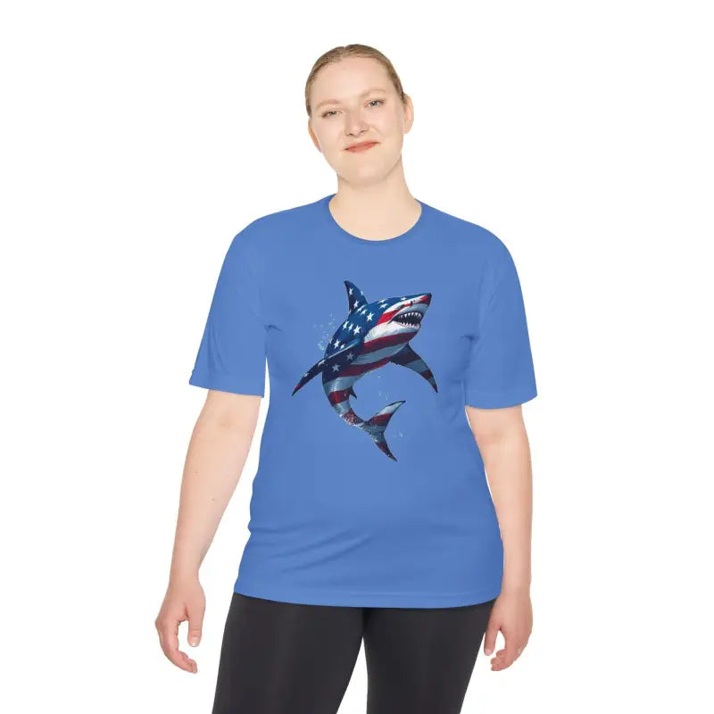 Ocean State Styles BlueWave T Shirt Wicking Flag Shark