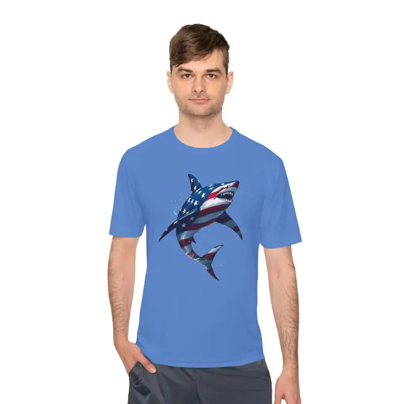 Ocean State Styles BlueWave T Shirt Wicking Flag Shark