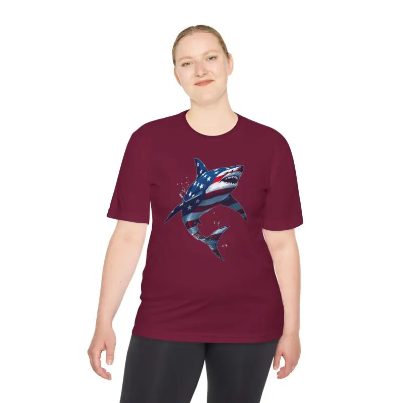 Ocean State Styles BlueWave T Shirt Wicking Flag Shark