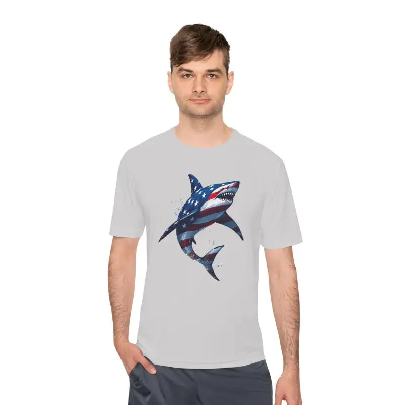 Ocean State Styles BlueWave T Shirt Wicking Flag Shark