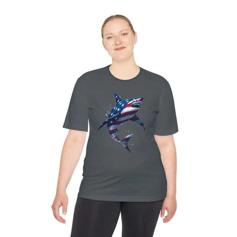 Ocean State Styles BlueWave T Shirt Wicking Flag Shark