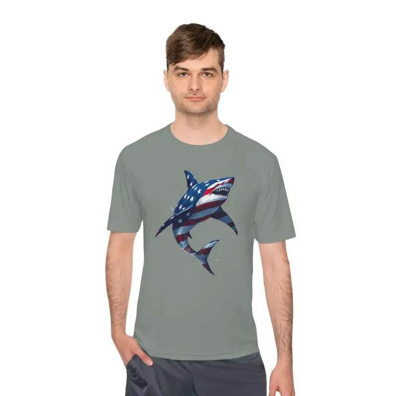 Ocean State Styles BlueWave T Shirt Wicking Flag Shark