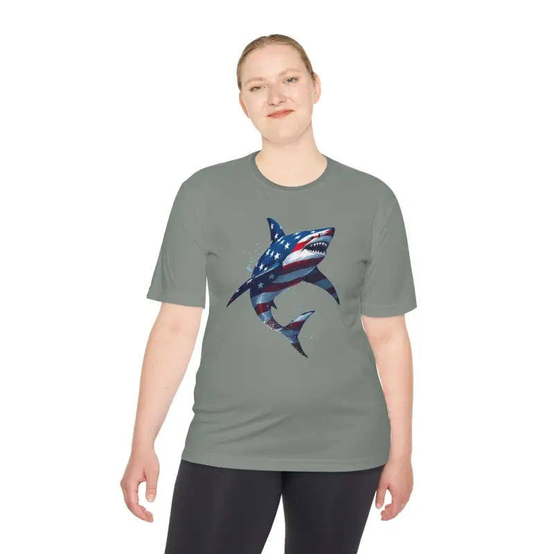 Ocean State Styles BlueWave T Shirt Wicking Flag Shark