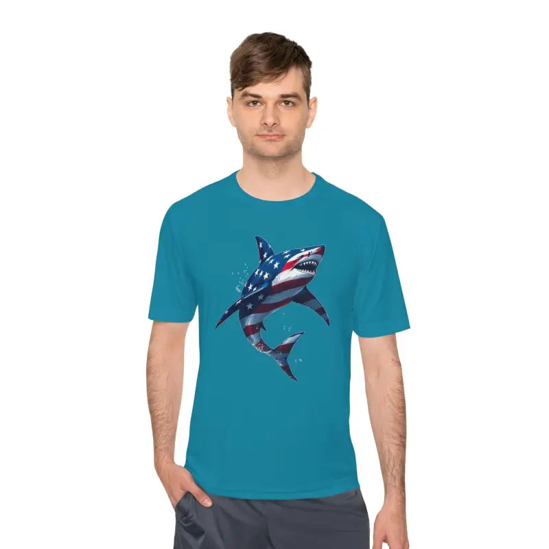 Ocean State Styles BlueWave T Shirt Wicking Flag Shark