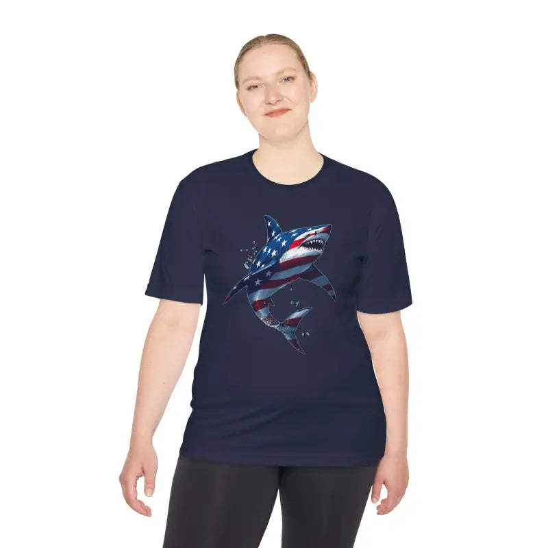 Ocean State Styles BlueWave T Shirt Wicking Flag Shark