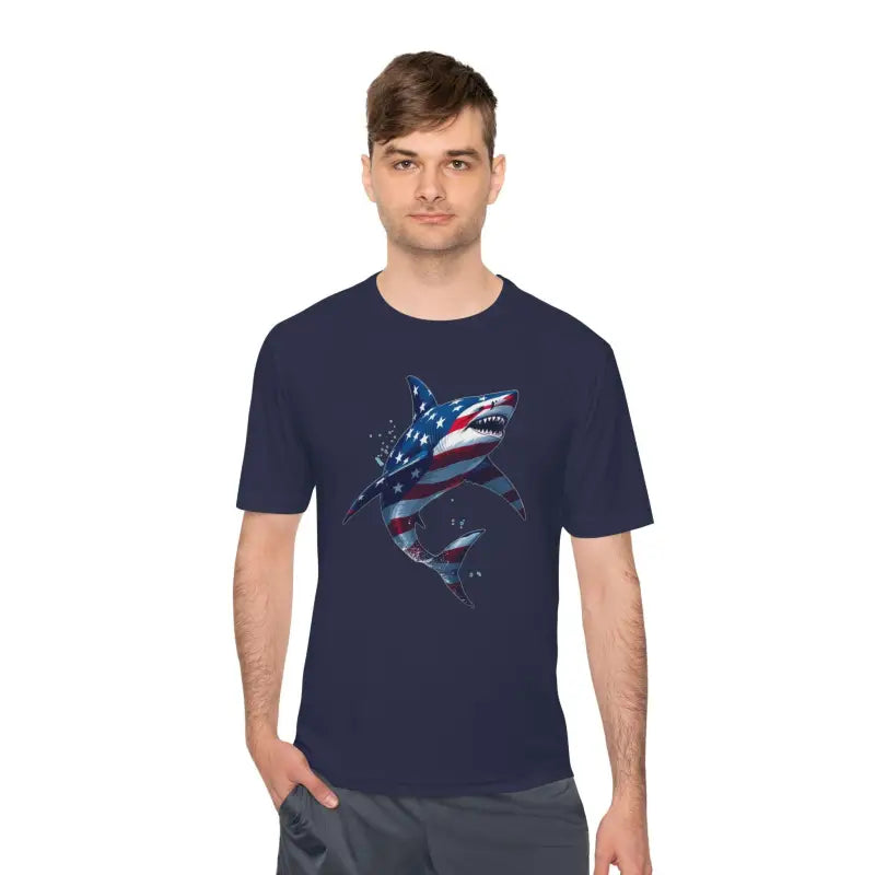 Ocean State Styles BlueWave T Shirt Wicking Flag Shark