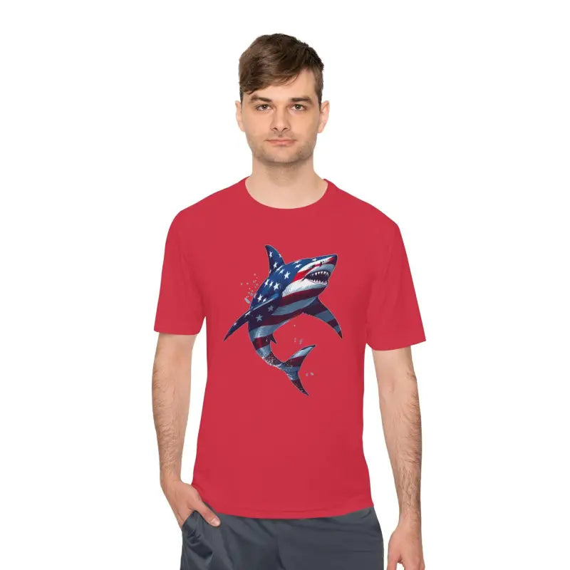 Ocean State Styles BlueWave T Shirt Wicking Flag Shark