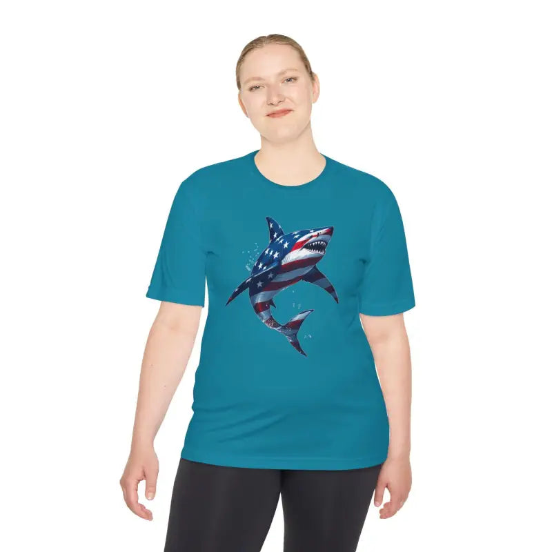 Ocean State Styles BlueWave T Shirt Wicking Flag Shark