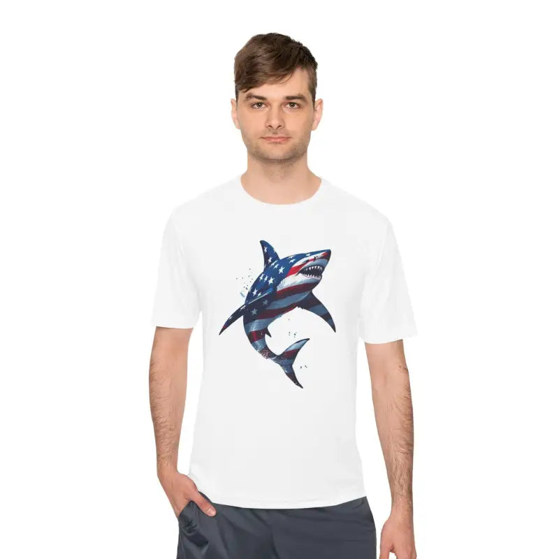 Ocean State Styles BlueWave T Shirt Wicking Flag Shark