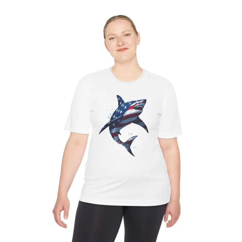 Ocean State Styles BlueWave T Shirt Wicking Flag Shark
