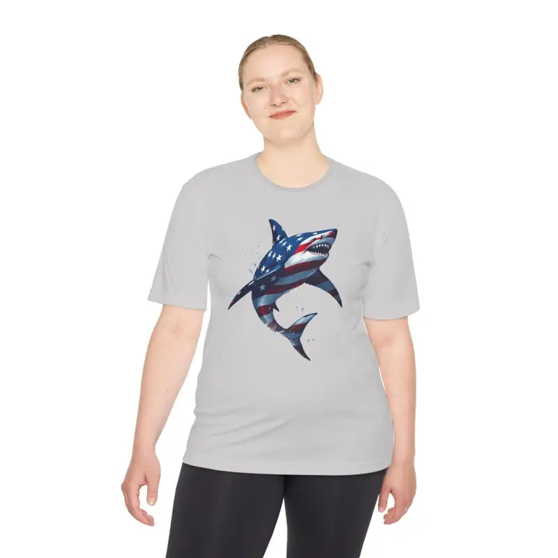 Ocean State Styles BlueWave T Shirt Wicking Flag Shark