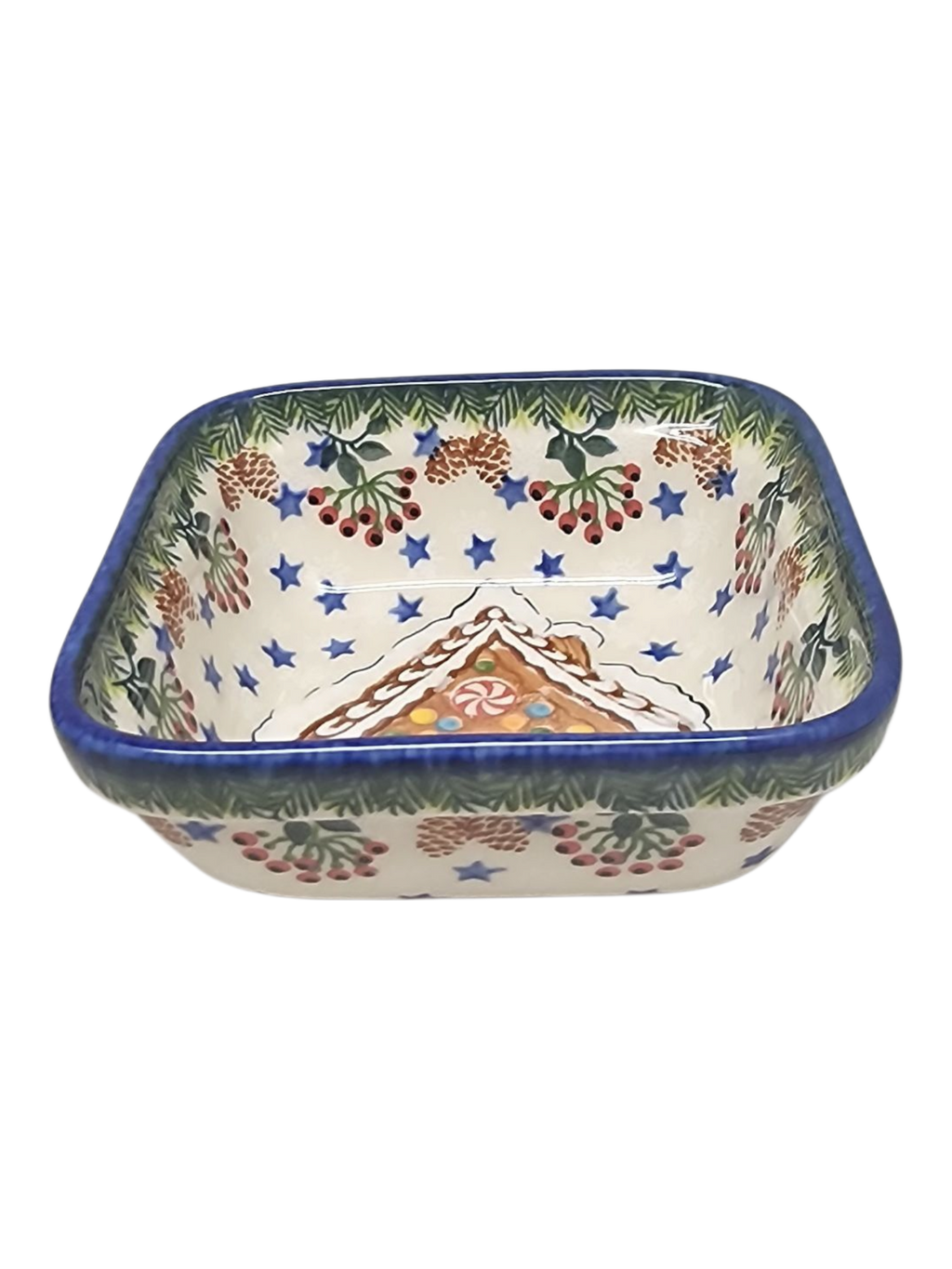 Ceramic Square Dish - Gingerbread House Delight Pattern
