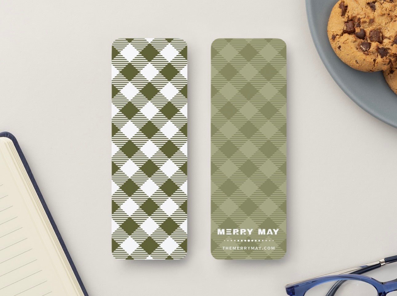 Autumn Plaid Glossy Double-Sided Bookmark, 2” x 6”