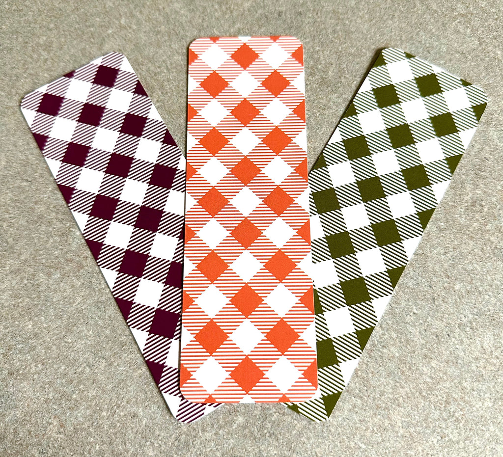 Autumn Plaid Glossy Double-Sided Bookmark, 2” x 6”