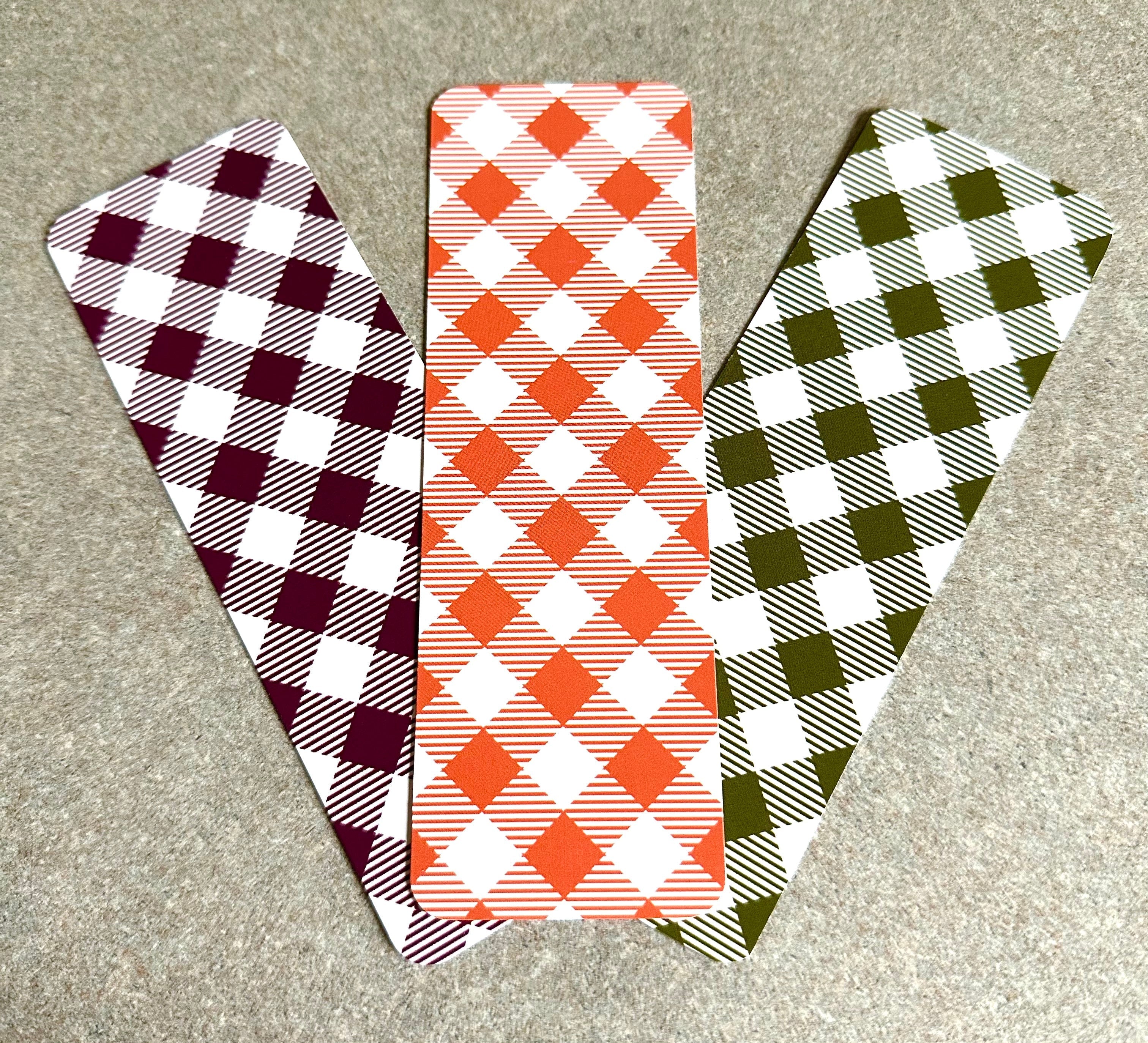 Autumn Plaid Glossy Double-Sided Bookmark, 2” x 6”