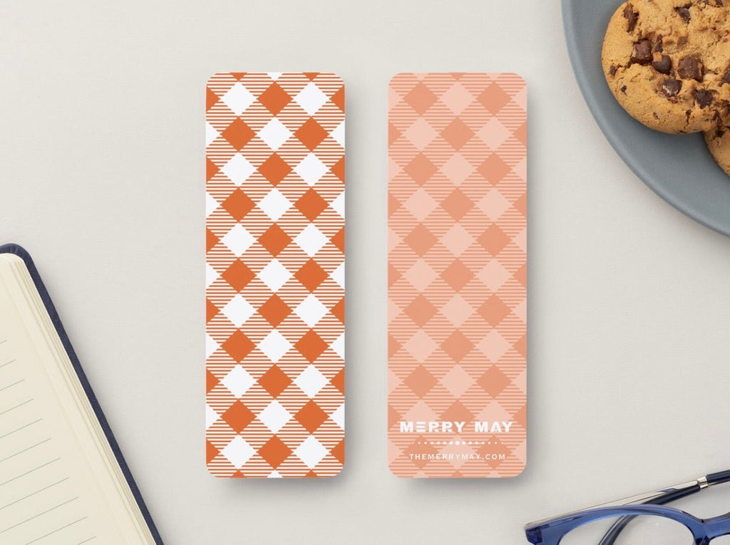 Autumn Plaid Glossy Double-Sided Bookmark, 2” x 6”