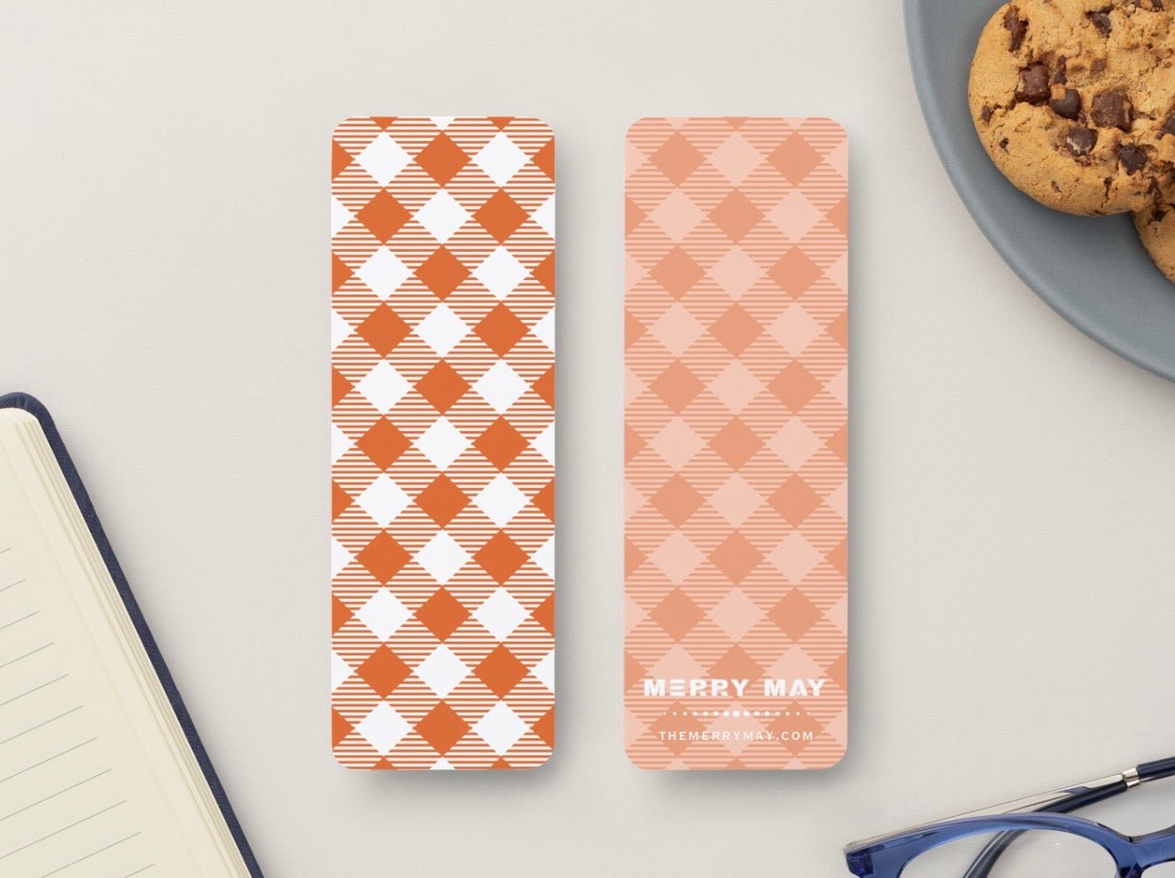 Autumn Plaid Glossy Double-Sided Bookmark, 2” x 6”