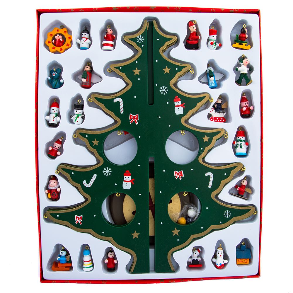 Wooden Tree With Miniature Ornaments Set