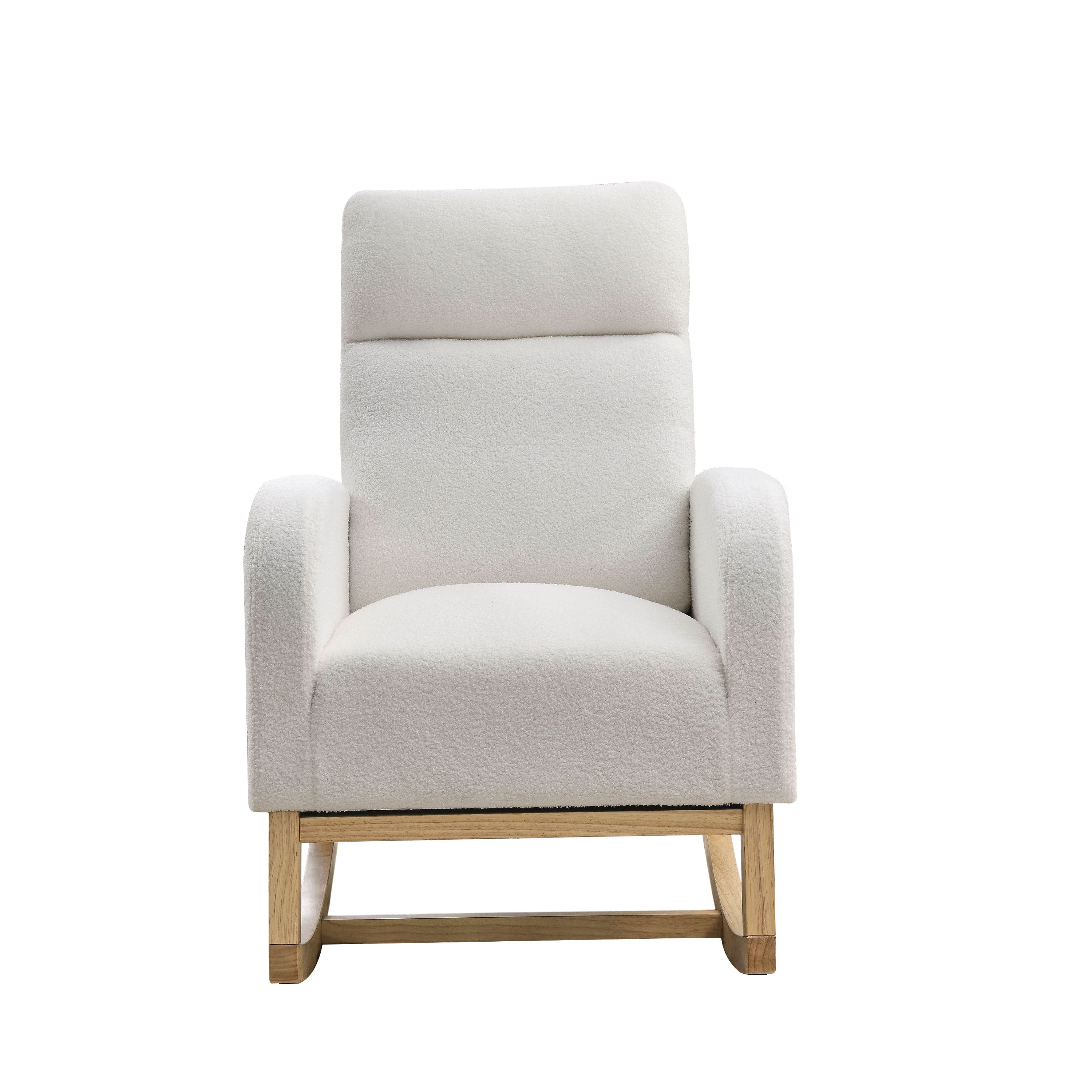 [Video] Welike 27.6'W Modern Accent High Backrest Living Room Lounge Arm Rocking Chair, Two Side Pocket ,Teddy White (Ivory)
