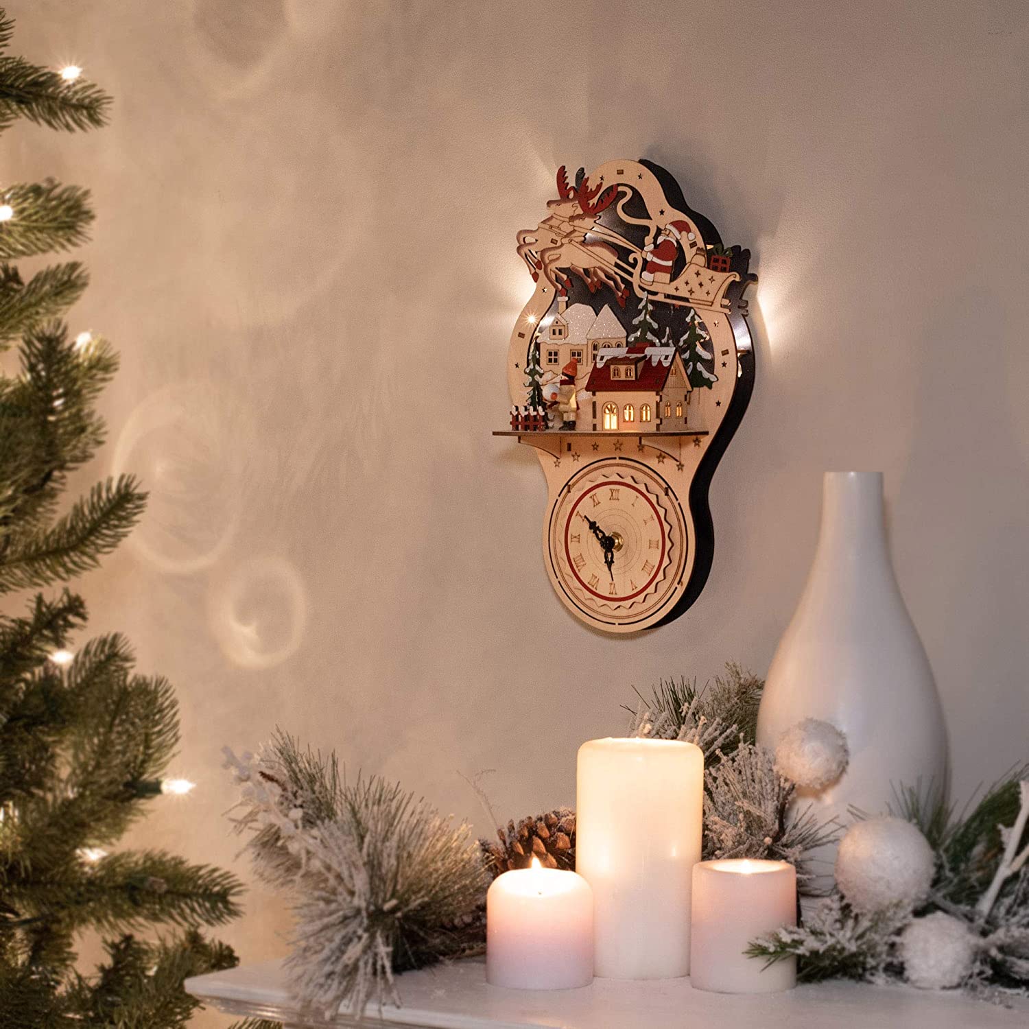 Santa Scene Wall Clock - 13 inch