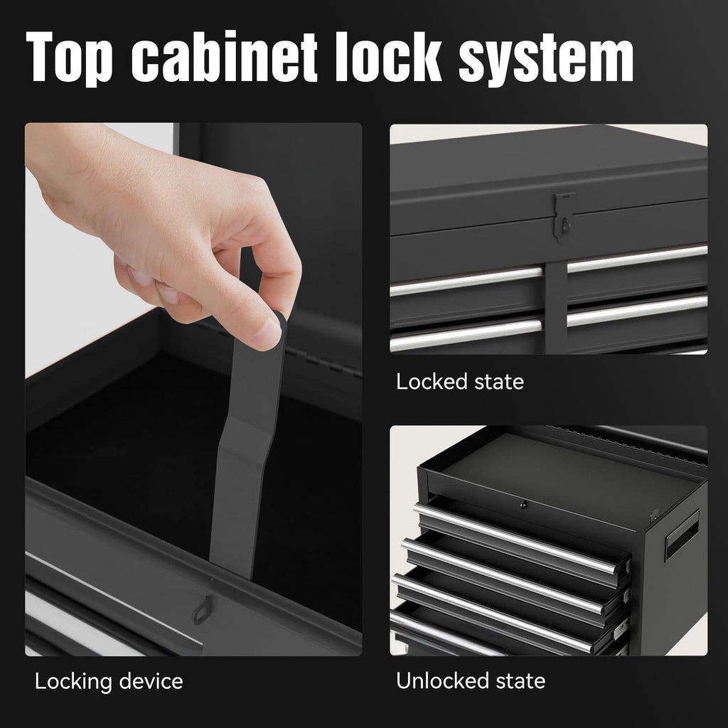 Tool Chest, 5-Drawer Rolling Tool Storage Cabinet with Detachable Top Tool Box, Liner, Universal Lockable Wheels, Adjustable Shelf, Locking Mechanism, Metal Tool Cart for Garage Workshop