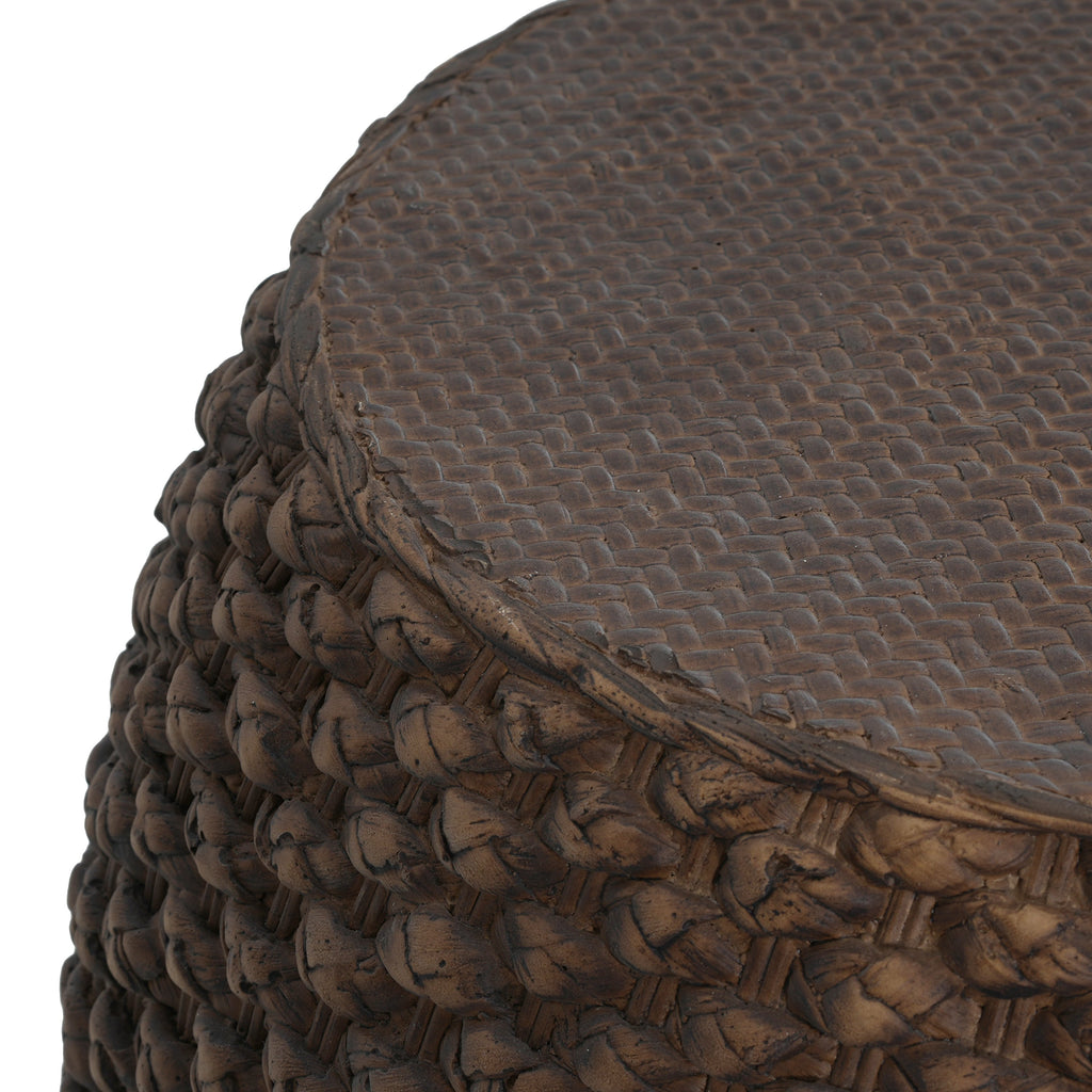 Faux Rattan Side Table for Both Indoor and Outdoor Use, Handmade MgO, Brown