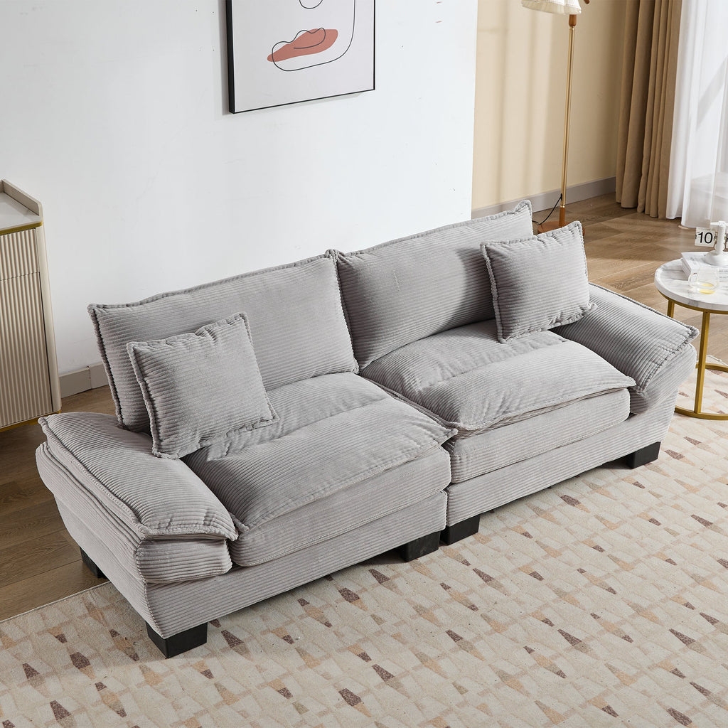 Corduroy Sofa Sleeper Couch Loveseat Sofa with Pillows Comfy Upholstered Deep Seat Sofa for Bedroom,Living Room,Apartment,Office,Dorm-Light Grey Corduroy