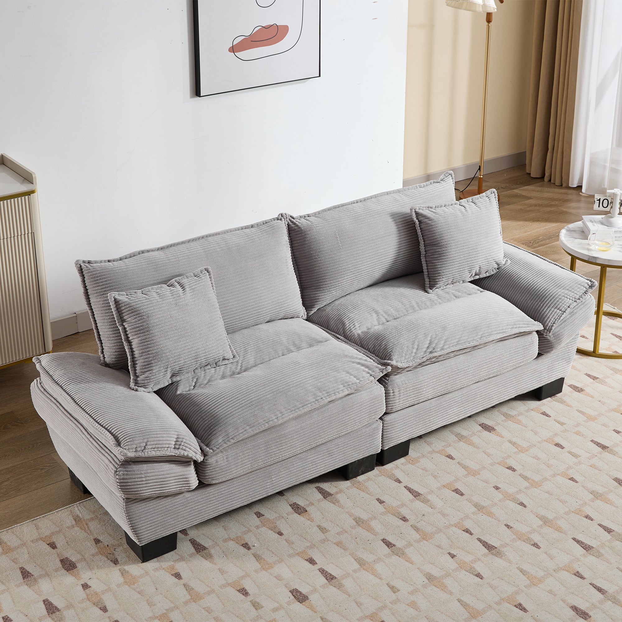 Corduroy Sofa Sleeper Couch Loveseat Sofa with Pillows Comfy Upholstered Deep Seat Sofa for Bedroom,Living Room,Apartment,Office,Dorm-Light Grey Corduroy