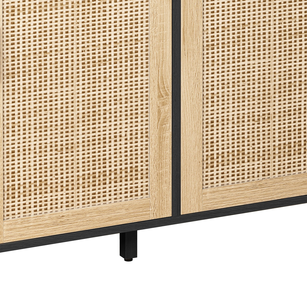 Elegant and Functional 4-Door Rattan Decorative Storage Cabinet for Bedroom, Living Room, Office, Black, Particle Board, 62.20'