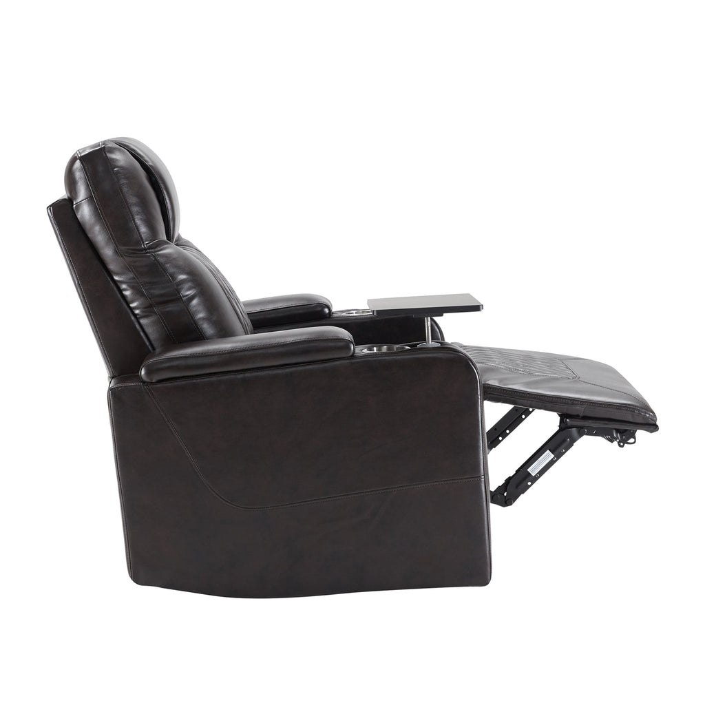 Power Motion Recliner with USB Charging Port, Hidden Arm Storage, and 360° Swivel Tray Table, Black PU Leather