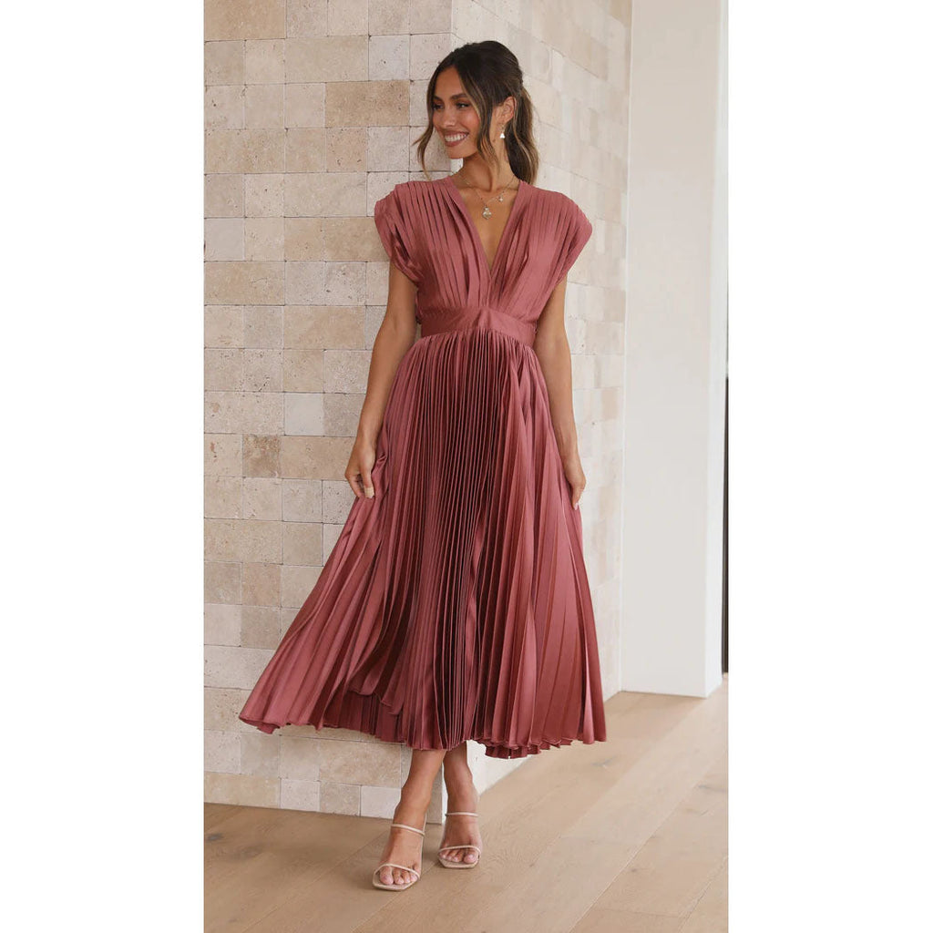 Elegant Pleated Casual Loose Zip Sleeveless Dress
