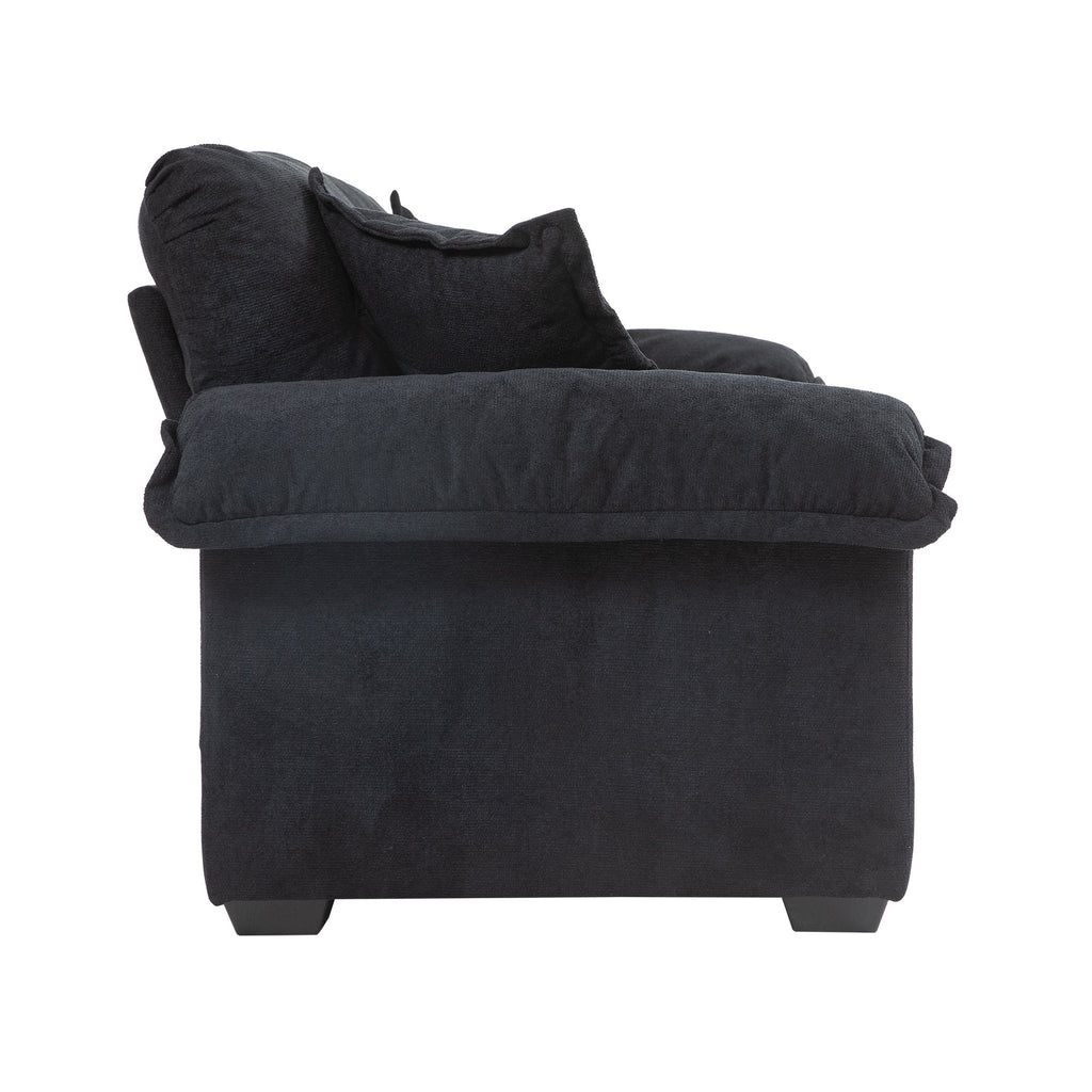 84' Chenille Sofa Small Sofa Loveseat Deep Seat Sofa Couch with 2 Throw Pillows & Memory Foam for Living Room Apartment Office Lounge-Black