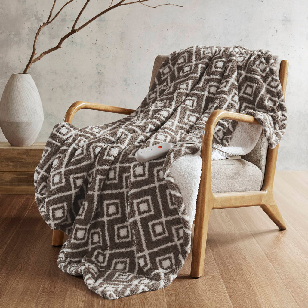 1 PCS 50x60' Dream Soft Heated Throw Brown Geo