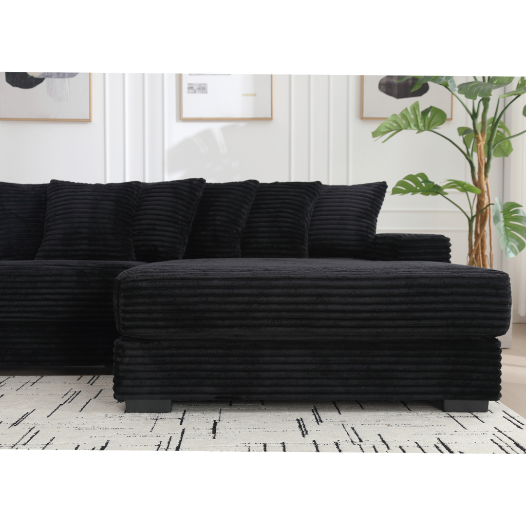 [NEW ARRIVED] [VIDEO PROVIDED] Oversized Two-Piece  Couches,  L Shaped Sofa, Corduroy, Right Chaise Daybed,with Armrests,Eight Throw Pillows,Corner Sofa,Easy To Assemble,  Black