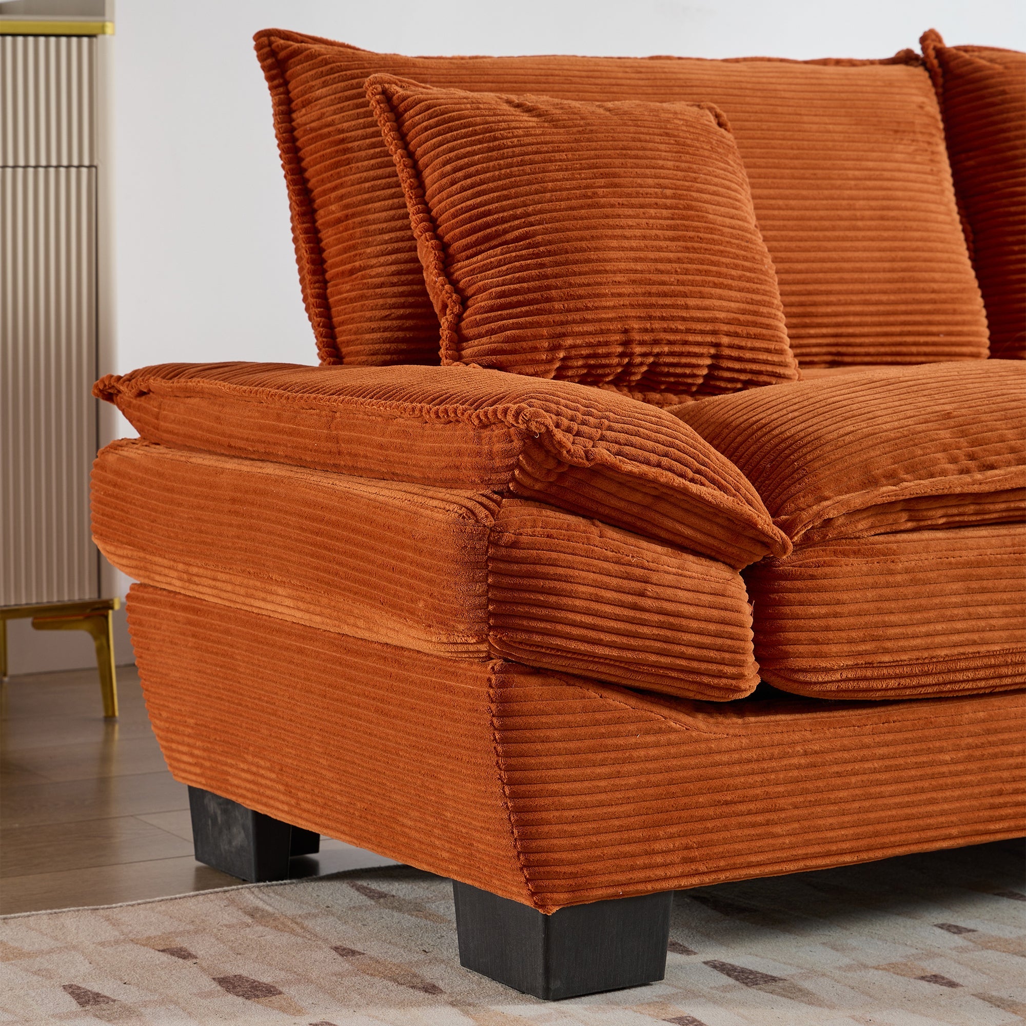 Corduroy Sofa Sleeper Couch Loveseat Sofa with Pillows Comfy Upholstered Deep Seat Sofa for Bedroom,Living Room,Apartment,Office,Dorm-Orange Corduroy